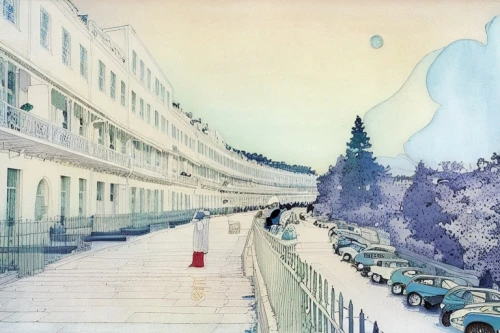 watercolor paris balcony,panoramical,terraces,watercolor paris,white temple,promenade,snow scene,terrace,watercolor shops,terraced,white buildings,1967,the boulevard arjaan,shirakami-sanchi,1965,street scene,watercolor,sochi,boulevard,watercolor tea shop