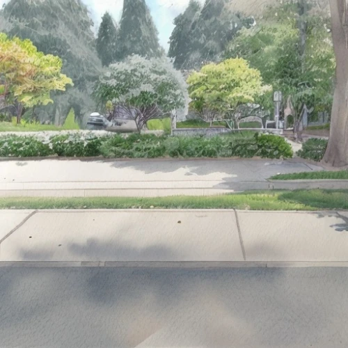sidewalk,driveway,suburban,paved square,3d rendering,landscape plan,the driveway was paved,street plan,palo alto,front yard,curb,residential area,neighborhood,3d rendered,pedestrian,suburbs,street view,rose drive,paving,bicycle path,Landscape,Landscape design,Landscape Plan,Watercolor