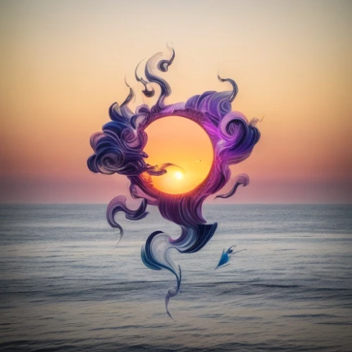 mermaid silhouette,sun moon,sun,reverse sun,3-fold sun,flower in sunset,swirling,rising sun,photo manipulation,photomanipulation,sun and moon,time spiral,crown chakra,swirly orb,sun and sea,dancing flames,sun god,gradient effect,setting sun,silhouette art