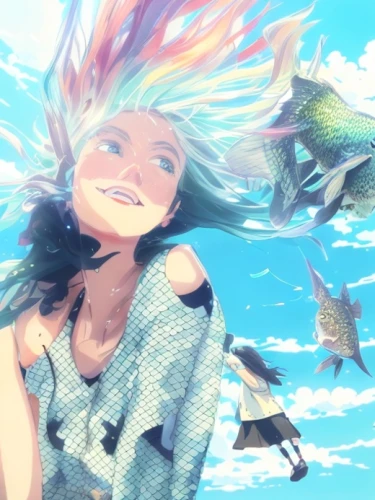 mermaid background,2d,underwater background,amano,birds of the sea,summer sky,kite,girl with a dolphin,believe in mermaids,sky,coelacanth,trigger fish,sea-life,anime 3d,parrotfish,merfolk,mermaid,would a background,ecstatic,garp fish,Common,Common,Japanese Manga