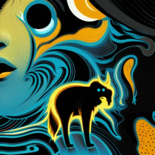 animal icons,tribal bull,adobe illustrator,the zodiac sign pisces,panthera leo,psychedelic art,detail shot,abstract cartoon art,horoscope taurus,vector graphics,anthropomorphized animals,bottlenose,horoscope pisces,pandabear,abstract design,shamanic,deer in tears,bioluminescence,altiplano,kelpie,Calligraphy,Illustration,Strange Illustrations