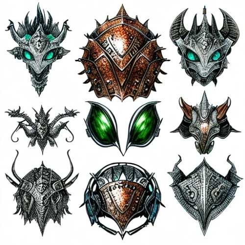 tribal masks,shields,halloween masks,crown icons,mod ornaments,spikes,vector images,icon set,set of icons,nastygilrs,tribal arrows,collected game assets,african masks,halloween icons,masks,dragon design,helmets,body jewelry,argus,vector design,Game&Anime,Doodle,Children's Color Manga