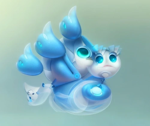 soft robot,ori-pei,water creature,cuthulu,knuffig,bubble mist,baby float,cyan,surface lure,cat paw mist,small bubbles,liquid bubble,snowball,pet,minibot,water bomb,water glace,bubbletent,scandia gnome,klepon,Game&Anime,Pixar 3D,Pixar 3D