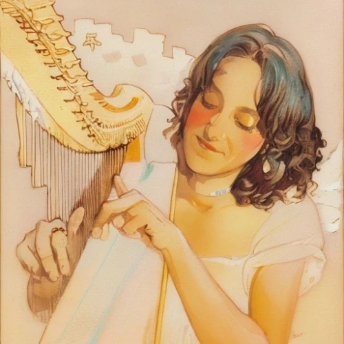 angel playing the harp,harp player,harpist,melodica,accordionist,accordion player,accordion,autoharp,harp,panpipe,charango,celtic harp,harp with flowers,music book,woman playing,musical instrument,harp strings,musician,pan flute,mouth harp