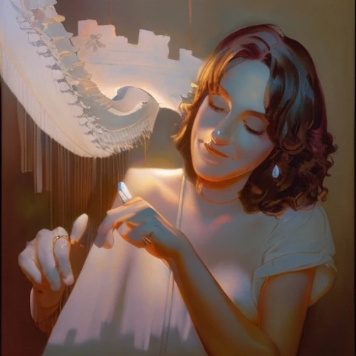 angel playing the harp,harpist,woman playing,harp player,romantic portrait,lighted candle,woman holding pie,accordion player,girl with cereal bowl,drawing with light,photo painting,candlelights,fantasy portrait,light of art,oil painting,candle light,art painting,accordionist,art deco woman,candle