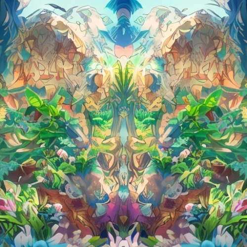 kaleidoscopic,kaleidoscope art,kaleidoscope,psychedelic art,floral composition,tropical bloom,garden of eden,flora abstract scrolls,tropical floral background,pachamama,flora,fairy world,butterfly background,fractal environment,regenerative,fairy forest,fractals art,synthesis,tropical birds,dimensional,Common,Common,Japanese Manga