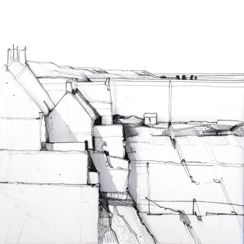 terraced,townscape,line drawing,sheet drawing,nubble,house drawing,aerial landscape,frame drawing,housebuilding,chalk cliff,roofs,roof landscape,china clay,white buildings,pencil lines,house roofs,squared paper,industrial landscape,buildings,building rubble,Design Sketch,Design Sketch,Fine Line Art