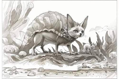field hare,desert fox,uintatherium,dog illustration,triceratops,steppe hare,coyote,forest dragon,gryphon,jerboa,kelpie,kit fox,prickle,canidae,jackalope,gray hare,cynorhodon,wild hare,garden-fox tail,scent hound,Art sketch,Art sketch,Traditional