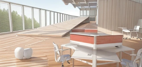 roof terrace,moveable bridge,3d rendering,wood deck,decking,block balcony,sky apartment,school design,terrace,archidaily,roof garden,daylighting,veranda,wooden decking,deck,sky space concept,passerelle,observation deck,elevated railway,outdoor table and chairs