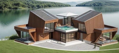 house with lake,house by the water,modern house,pool house,luxury property,3d rendering,modern architecture,cube stilt houses,holiday villa,chalet,eco-construction,build by mirza golam pir,lake view,floating huts,cubic house,boat house,eco hotel,inverted cottage,dunes house,cube house