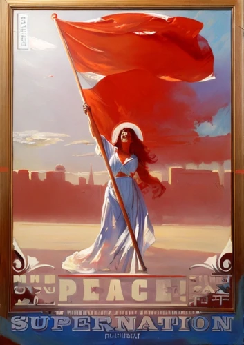 red banner,self-determination,liberty,red super hero,super woman,ussr,queen of liberty,red cape,imperialist,independence,lady justice,imperator,nation,nations,delta sailor,soviet union,celebration cape,art nouveau frame,partition,scythe