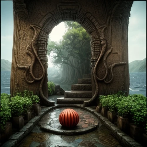 portal,fantasy picture,pumpkin autumn,calabaza,portals,the threshold of the house,myst,decorative pumpkins,halloween scene,3d fantasy,halloween border,doorway,fantasy art,fairy door,digital compositing,halloween background,wishing well,seasonal autumn decoration,halloween frame,autumn pumpkins,Common,Common,Film