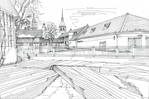 escher village,half-timbered houses,wooden houses,half-timbered,house hevelius,street plan,moated,half-timbered house,kinderdijk,row of houses,kirrarchitecture,house drawing,line drawing,half timbered,water mill,landsberg,saltworks,half-timbered wall,sawmill,laekenois