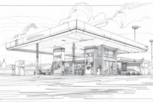 gas-station,gas station,filling station,electric gas station,e-gas station,petrol pump,convenience store,busstop,bus station,gas pump,truck stop,bus stop,transport hub,car drawing,pencils,bus shelters,petrolium,concept art,grocery,railroad station