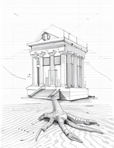 greek temple,ancient greek temple,roman temple,house drawing,entablature,3d rendering,camera illustration,classical architecture,hand-drawn illustration,reconstruction,temple of diana,ancient roman architecture,doric columns,byzantine architecture,temple of hercules,columns,orthographic,kirrarchitecture,house with caryatids,vector image