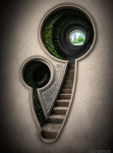spiral staircase,winding staircase,circular staircase,spiral stairs,winding steps,fairy door,stargate,spiralling,stairwell,crooked house,keyhole,staircase,panopticon,all seeing eye,stone stairs,stone stairway,portals,helix,sci fiction illustration,outside staircase,Common,Common,Natural