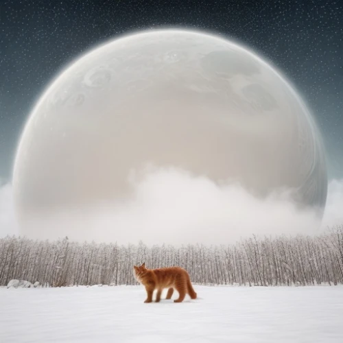 ice planet,howling wolf,fantasy picture,snow globe,frozen bubble,lunar landscape,snow ball,moon seeing ice,fox,firefox,a fox,snow landscape,north pole,polar aurora,exomoon,tundra,ice ball,infinite snow,photomanipulation,big moon,Common,Common,Photography