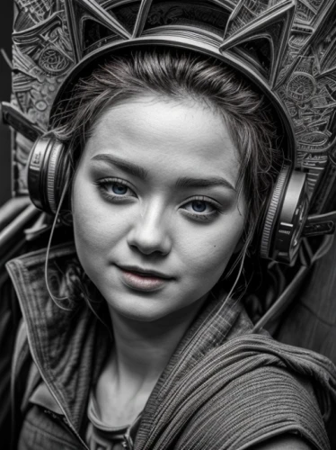 katniss,geisha,girl with a wheel,portrait background,headphones,female warrior,girl in a historic way,operator,headset,b w,mystical portrait of a girl,fae,edit,girl portrait,grayscale,nikon,girl with gun,joan of arc,cardboard background,chair png,Common,Common,Photography