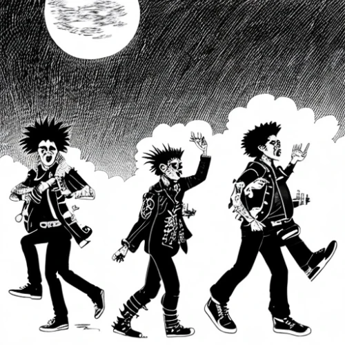 moon walk,shinigami,beatles,cloud mood,punk,thunderclouds,stray cats,phases,punk design,axel jump,sleepwalking,evolution,goths,thunderheads,marching,muse,atomic bomb,pompadour,afterlife,brook,Game&Anime,Doodle,Children's Illustrations