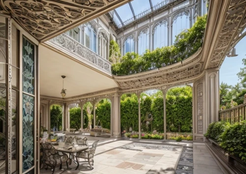 orangery,conservatory,paris balcony,breakfast room,pergola,villa cortine palace,luxury property,patio,plantation shutters,winter garden,the palm house,villa balbianello,garden elevation,inside courtyard,casa fuster hotel,marble palace,courtyard,french windows,persian architecture,spanish tile,Architecture,General,South American Traditional,Brazilian Art Nouveau