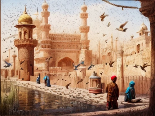 orientalism,mosques,medina,arabic background,islamic architectural,cairo,baghdad,islamic lamps,ancient city,bird kingdom,jaisalmer,world digital painting,marrakesh,souq,grand mosque,rem in arabian nights,hassan 2 mosque,riad,big mosque,marrakech,Architecture,General,Central Asian Traditional,Khanate Style