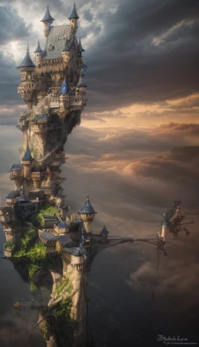 fantasy landscape,3d fantasy,tower of babel,fantasy world,fantasy art,fantasy picture,fairy chimney,floating island,futuristic landscape,aerial landscape,fantasy city,myst,mushroom island,flying island,ancient city,floating islands,sea fantasy,abandoned place,artificial island,fractal environment,Common,Common,Natural