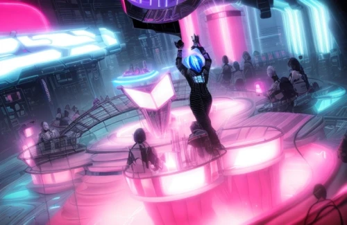 amusement park,amusement ride,cyberpunk,neon drinks,transistor,sci fiction illustration,nightclub,fantasy city,futuristic landscape,neon cocktails,metropolis,neon ghosts,pink city,neon light drinks,concept art,neon coffee,panoramical,cirque,shinjuku,cg artwork