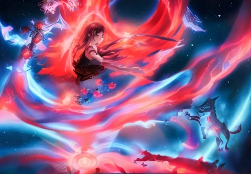 flame spirit,nine-tailed,dancing flames,scarlet witch,cassiopeia,fantasia,fire dance,firedancer,cassiopeia a,cg artwork,fire planet,fire background,nebula guardian,dragon fire,star mother,mystic star,astral traveler,fairy galaxy,fire angel,galaxy collision,Game&Anime,Manga Characters,Darkness