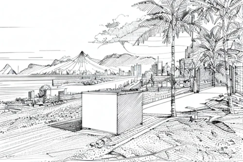 pencil frame,virtual landscape,concept art,pencils,hand-drawn illustration,camera illustration,frame drawing,camera drawing,pencil lines,tahiti,portfolio,pen drawing,pencil and paper,backgrounds,moorea,game drawing,seaside view,wood and beach,cube stilt houses,floating huts