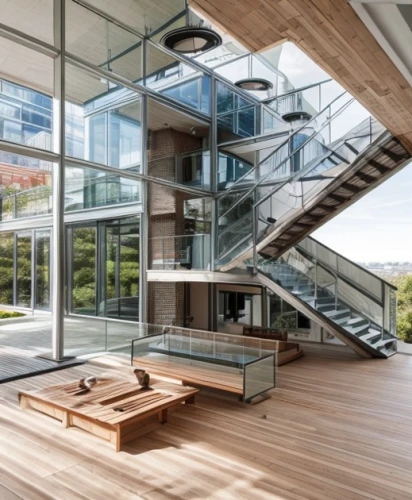 wooden stair railing,steel stairs,outside staircase,wooden stairs,modern architecture,penthouse apartment,winding staircase,modern office,structural glass,staircase,cubic house,block balcony,modern house,stair,glass facade,archidaily,spiral stairs,stairs,wood deck,stairwell,Architecture,General,Modern,Innovative Technology 2