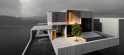 cube stilt houses,cubic house,inverted cottage,houseboat,floating huts,house by the water,wooden sauna,house with lake,cube house,modern architecture,hydropower plant,sky apartment,floating island,archidaily,sauna,dunes house,shipping container,model house,timber house,eco-construction