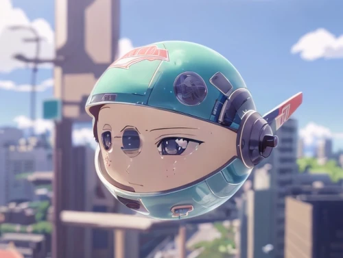 anime 3d,astronaut helmet,climbing helmet,helmet,lensball,b3d,orbit,soft robot,astronaut,3d render,spherical,skycraper,cosmonaut,3d rendered,sphere,minibot,3d model,baby float,capsule,sky,Common,Common,Japanese Manga