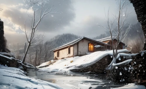 winter house,the cabin in the mountains,house in mountains,house in the forest,winter landscape,house in the mountains,mountain hut,snow landscape,snowy landscape,small cabin,lonely house,snow shelter,snow scene,winter background,log cabin,christmas landscape,inverted cottage,snow house,cottage,log home,Common,Common,Film
