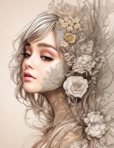 scent of roses,faery,dried hydrangeas,masquerade,fashion illustration,wilted,flower fairy,dry bloom,faerie,filigree,fantasy portrait,flora,wild roses,scent of jasmine,flower essences,rose flower illustration,dried flower,dried rose,white rose snow queen,beauty mask