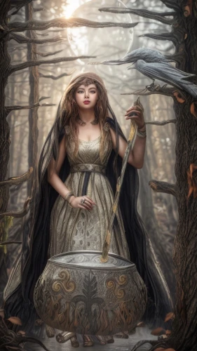 the enchantress,sorceress,fantasy picture,fantasy portrait,faery,fantasy art,celtic queen,fairy tale character,priestess,faerie,the witch,rusalka,dryad,celtic harp,fairy queen,fantasy woman,mystical portrait of a girl,gothic portrait,celtic woman,queen cage,Common,Common,Photography