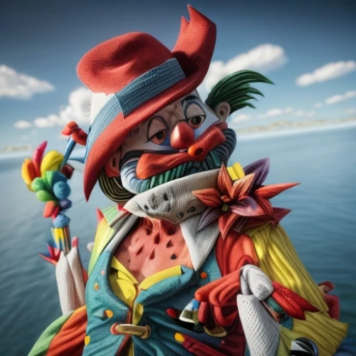 rodeo clown,horror clown,harlequin,scary clown,sea man,creepy clown,clown,sea god,jester,triggerfish-clown,pan flute,vendor,sea devil,art bard,the carnival of venice,crab violinist,panpipe,black pete,gondolier,itinerant musician,Common,Common,Natural