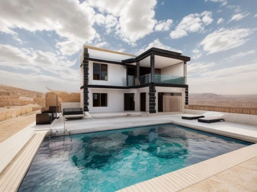 judaean desert,luxury property,dunes house,holiday villa,modern house,luxury home,beautiful home,luxury real estate,pool house,private house,modern architecture,negev desert,roof top pool,infinity swimming pool,outdoor pool,israel,jumeirah,roof landscape,united arab emirates,large home