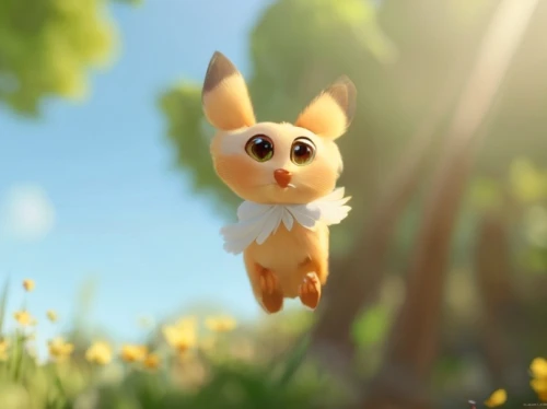 child fox,fennec,little fox,cute fox,fennec fox,adorable fox,little girl running,little rabbit,a fox,spring background,little bunny,animal film,flying girl,flying dandelions,springtime background,rabbit owl,cute cartoon character,fawn,running dog,bambi,Game&Anime,Pixar 3D,Pixar 3D