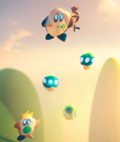 flying seeds,flying seed,mushroom island,kawaii snails,cloud mushroom,bird kingdom,frog gathering,bird bird kingdom,tiny world,aaa,running frog,flying birds,frog king,game art,frog background,star balloons,flying dandelions,airships,game illustration,frog prince,Game&Anime,Pixar 3D,Pixar 3D