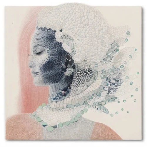 bubble wrap,water pearls,pointillism,wet water pearls,the snow queen,doily,plastic arts,comic halftone woman,bubblewrap,veil,shower cap,bridal veil,plastic beads,poppy seed,white rose snow queen,cd cover,andromeda,bjork,decorative figure,pearls