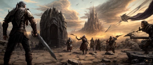 heroic fantasy,massively multiplayer online role-playing game,hall of the fallen,the pied piper of hamelin,fantasy picture,guards of the canyon,fantasy art,wizards,skyrim,game art,dark world,arcanum,warriors,sci fiction illustration,concept art,post-apocalyptic landscape,cabal,dead earth,travelers,game illustration