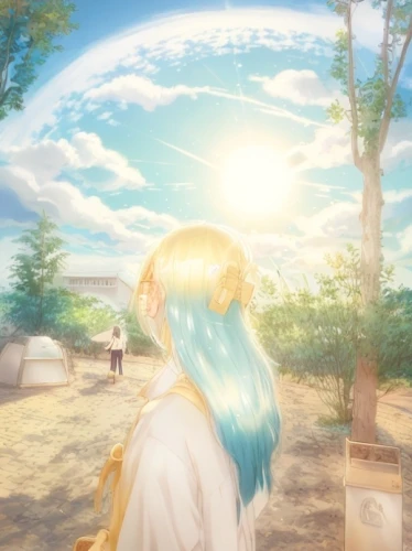 sun bride,lens flare,violet evergarden,bright sun,jessamine,summer day,summersun,summer sky,idyll,sun ray,sun,lily of the field,celestial phenomenon,romantic scene,rays of the sun,sunray,sun god,golden sun,sunlight,a beautiful day,Game&Anime,Manga Characters,Blue Fantasy