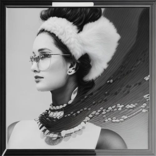 art deco woman,art deco frame,feather headdress,headdress,fantasy portrait,geisha,white feather,custom portrait,geisha girl,indian headdress,victorian lady,fashion illustration,feather jewelry,dita,art nouveau frames,flapper,black feather,lace round frames,silver framed glasses,headpiece