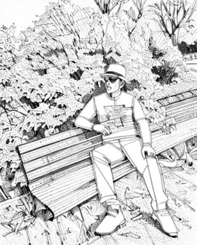 man on a bench,park bench,male poses for drawing,bench,garden bench,outdoor bench,pencil drawing,wooden bench,photo painting,vintage drawing,pencil drawings,in the park,deckchair,color halftone effect,coloring picture,in seated position,red bench,benches,coloring page,pencil art