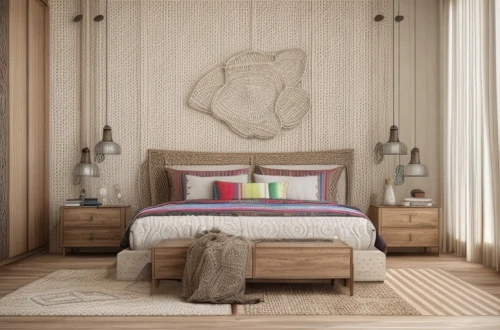 bamboo curtain,patterned wood decoration,room divider,canopy bed,bedroom,guest room,bed linen,contemporary decor,guestroom,sleeping room,modern decor,interior decoration,wood wool,moroccan pattern,wicker,interior design,rattan,bedding,four-poster,interior decor,Interior Design,Bedroom,Bohemia,Spanish Boho