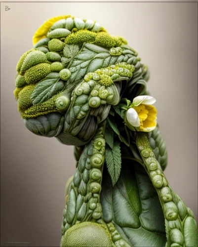 green dragon vegetable,green tree python,gree tree python,broccoflower,chinese water dragon,courgette,fiddlehead fern,brassica,coastlien,pak-choi,hornworm,tree python,ranunculus,chondro,chinese dragon,scaled reptile,flower art,garnish,waxworm,nuphar,Realistic,Flower,Lemon Balm