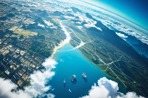 aerial landscape,planet earth view,earth in focus,floating over lake,flight image,atoll from above,from the air,aerial photography,aerial,aerial shot,aerial photograph,bird's eye view,artificial islands,flying island,terraforming,coastal and oceanic landforms,satellite imagery,sydneyharbour,lake lucerne,lake lucerne region,Common,Common,Game