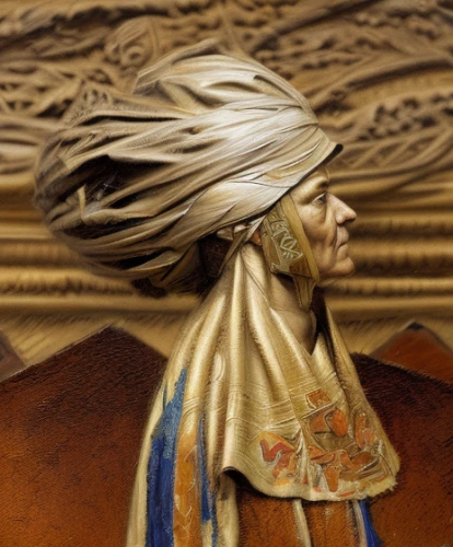 turban,head ornament,the hat of the woman,wood carving,bonnet ornament,woman sculpture,detail,headdress,indian headdress,headpiece,wooden figure,woman's hat,carved wood,war bonnet,conical hat,zoroastrian novruz,terracotta,fountain head,caryatid,asian conical hat,Calligraphy,Painting,Minimalist Oil Painting