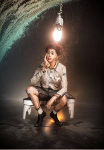 conceptual photography,photo manipulation,photomanipulation,photoshop manipulation,image manipulation,digital compositing,cuckoo-light elke,cuckoo light elke,light bulb moment,the light bulb,visual effect lighting,policewoman,pierrot,lindsey stirling,ventriloquist,telephone operator,cd cover,art photography,self hypnosis,social