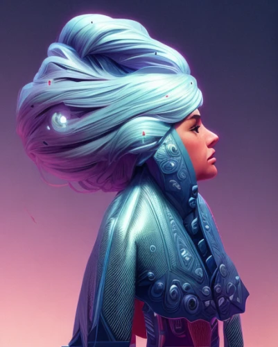 sculpt,fantasy portrait,sci fiction illustration,cg artwork,violet head elf,andromeda,blue enchantress,crown render,rapunzel,ice queen,fantasy woman,stylized,digital painting,detail shot,gradient mesh,material test,the snow queen,elsa,concept art,fantasia,Calligraphy,Illustration,Scene Illustration